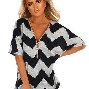 Women's Geometric Zipper Blouse